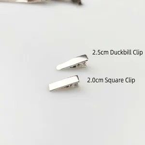 Minimalist silver metal hair clips set featuring a 2.5cm duckbill clip and a 2.0cm square clip