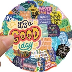 Pack of 50 inspirational English stickers for laptops and luggage with waterproof PVC finish