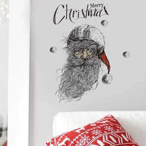 Sketch-style Santa Claus wall decal with Merry Christmas text on light gray wall