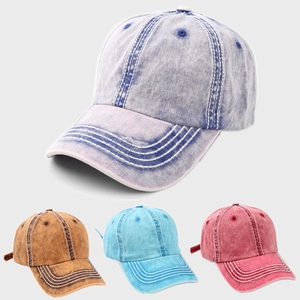 Vintage Washed Cotton Baseball Cap With Contrast White Stitching Adjustable Retro Sun Hat For Outdoor Casual