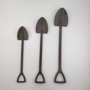 Three deep brown plastic mini shovels for Christmas tree DIY hanging decorations