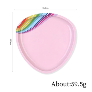 Pink triangular stainless steel jewelry tray with rainbow pattern, 18.1cm organizer plate