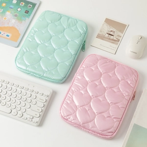 Quilted heart laptop sleeve for 11-15 inch iPad in mint green and pastel pink colors