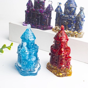 Handmade crystal resin castle figurine ornament with natural crushed stones and glitter