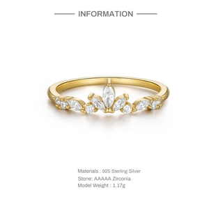 Detail of 18K gold S925 sterling silver crown ring featuring AAAAA white zircon stones