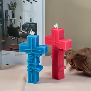 Cross-shaped silicone candle molds with 3D faith and blessed relief carvings