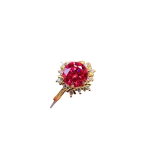 18k gold plated ruby ring featuring a flower-shaped snowflake design with clear diamonds