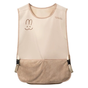 Beige waterproof kitchen apron with absorbent towel pockets and rabbit print detail