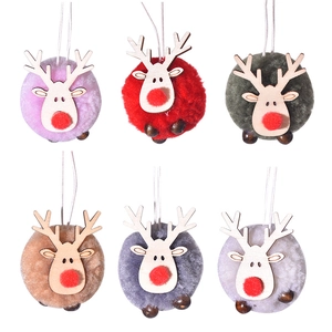 Ornements suspendus de renne en peluche de Noël, joli pendentif en laine d'agneau pour fête.