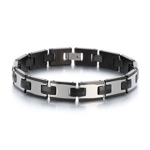 Minimalist H-link black and silver stainless steel adjustable bracelet with a polished finish