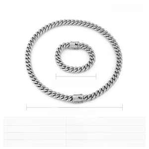Macro detail of iced-out Cuban link chain and bracelet set with CNC zircon inlay