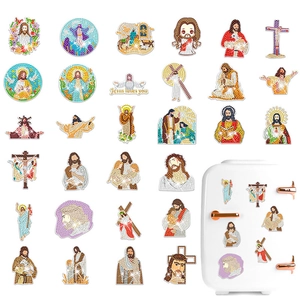 Set pegatinas 5D DIY Jesús con 30 diseños religiosos para decoración de refrigerador