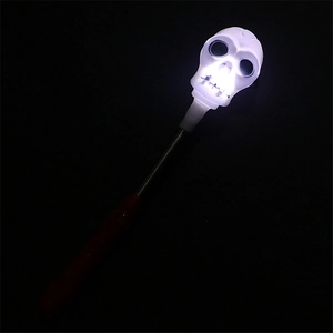 Halloween glowing skull hand wand toy with colorful LED light and red handle