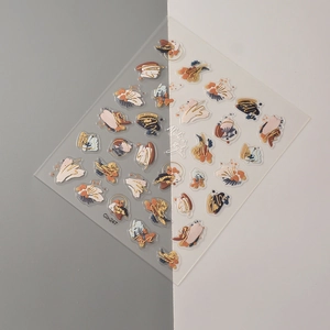 Modern style 5D embossed nail stickers with gold foil and abstract oil painting blocks