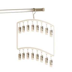 Multifunctional 16-clip metal drying rack for socks and baby clothes in cream white
