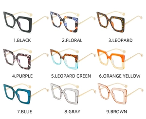 Detailed grid view showcasing nine available color options for square blue light glasses