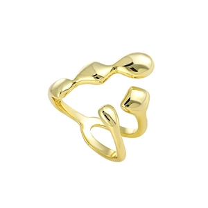 Irregular liquid gold S925 sterling silver open ring with minimalist organic hollow design