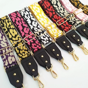 Wide colorful leopard print replacement shoulder straps for crossbody bags with gold buckles