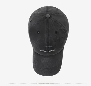 Detailed top view of washed cotton baseball cap with Los Angeles vintage embroidery