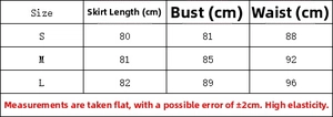 Size chart table for women's knitted dress showing measurements for S, M, and L sizes