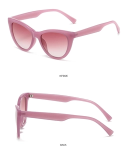 Detailed 45-degree and back view of pink cat eye sunglasses with gradient lenses