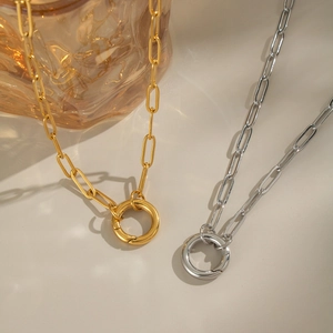 18K gold and silver stainless steel paperclip chain necklaces with round spring clasps