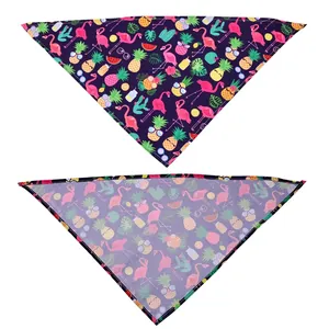Tropical flamingo and fruit print pet bandana with pineapple cactus summer patterns