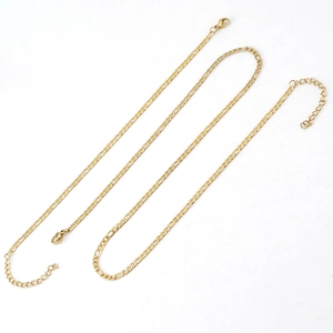 18K gold plated stainless steel Figaro chain necklaces with lobster clasp and extender