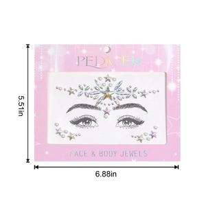 Pedicel face and body jewels with star acrylic rhinestones measuring 6.88x5.51 inches