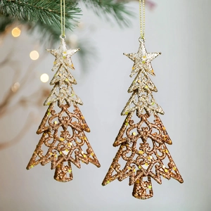 Christmas Tree Hanging Ornaments Hollow Out Glitter Metal Star Top Party Festival Decoration