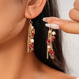 Bohemian Tassel Dangle Earrings Star Charm Alloy Glass Stone Coconut Shell Beads Vintage Ethnic Style Women Jewelry