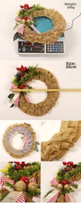 Detail view of 38cm Christmas wreath with red berries, gold mesh, and Merry Christmas ribbon