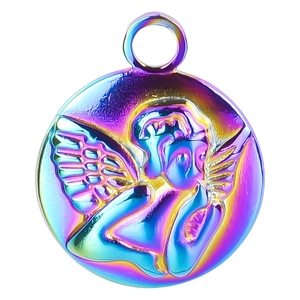 Rainbow stainless steel angel pendant with wings for DIY jewelry making