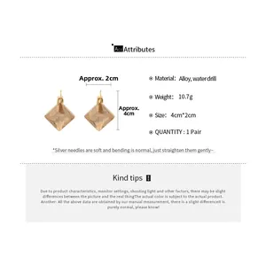 Detailed size specifications for champagne diamond rhombus clip-on earrings for women