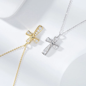 Colliers croix en argent sterling S925 or et argent avec zircons brillants sertis