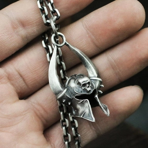 Vintage stainless steel skull mask pendant necklace with antique silver finish