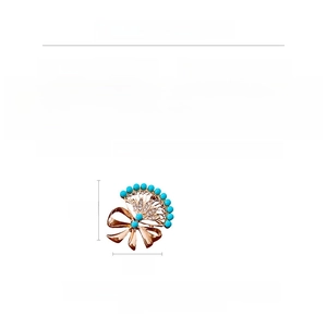 Detail view of vintage fan brooch with crystal bow and product material specifications