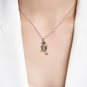 S925 sterling silver cartoon skeleton pendant necklace with colorful enamel charms