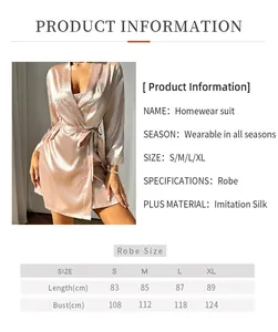 Tableau des tailles détaillé pour peignoir en soie synthétique champagne avec ceinture