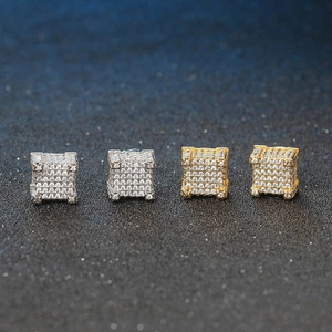 Square hip hop iced out micro-pave stud earrings set in gold and silver finish
