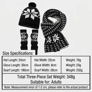 Winter knit 3-piece set with snowflake pattern including beanie, scarf and long gloves