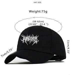 Gothic punk street style baseball cap with embroidery and adjustable size chart details
