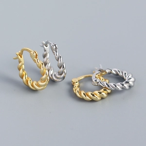 Vintage 925 Sterling Silver Twisted U-Shaped Hoop Earrings For Women Gold Silver Electroplated Geometric Spiral Texture Earrings Jewelry