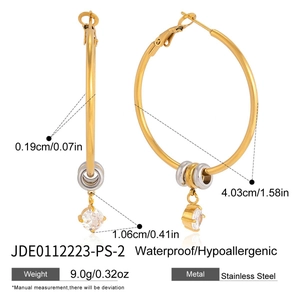 Technische Skizze der 4,03 cm Gold Creolen mit Zirkonia-Anhänger und Maßangaben