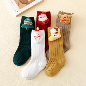 Five pairs of Christmas themed children's knit cotton socks with 3D cartoon ornaments