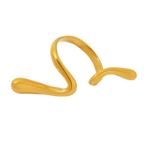 Minimalist irregular gold plated stainless steel open ring with polished organic curved lines