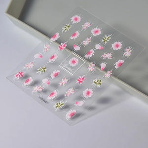 Exquisite floral nail art stickers with white and pink blossoms for manicure decoration