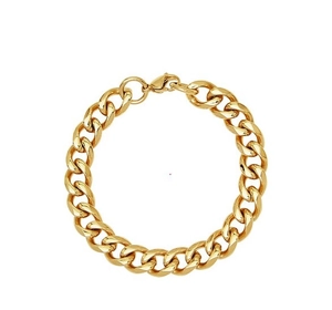 Macro shot of 18k gold plated stainless steel Cuban link chain with mirror finish