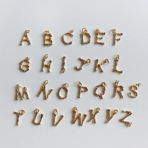 Golden bamboo style initial letter pendants from A to Z in 925 sterling silver