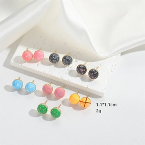 French vintage colorful marble texture stud earrings set with round ball design